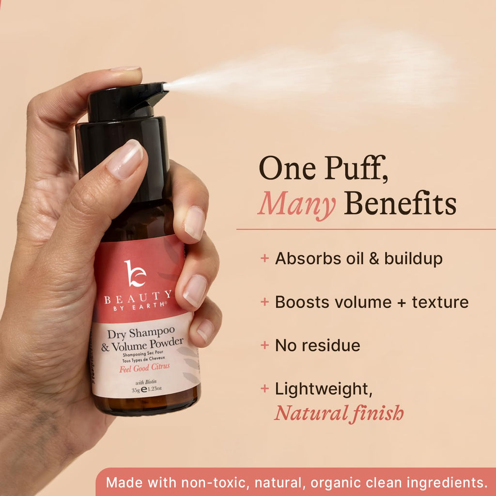 Beauty by Earth Non Aerosol Dry Shampoo Powder – Volumizing, Biotin, Made in USA