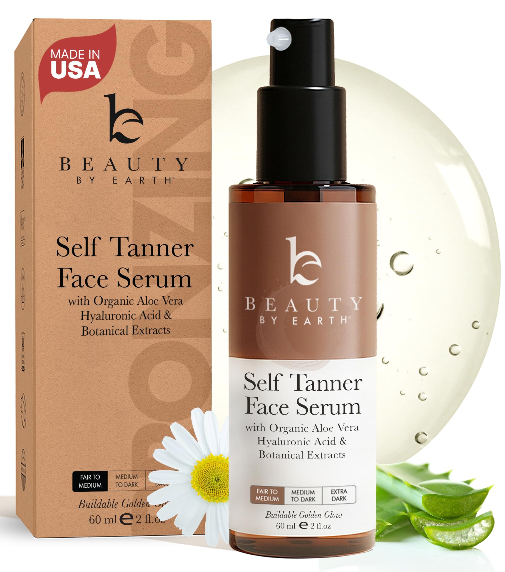 Beauty by Earth Face Tanner Serum – USA Made, Natural Self Tanner for Face with Hyaluronic Acid