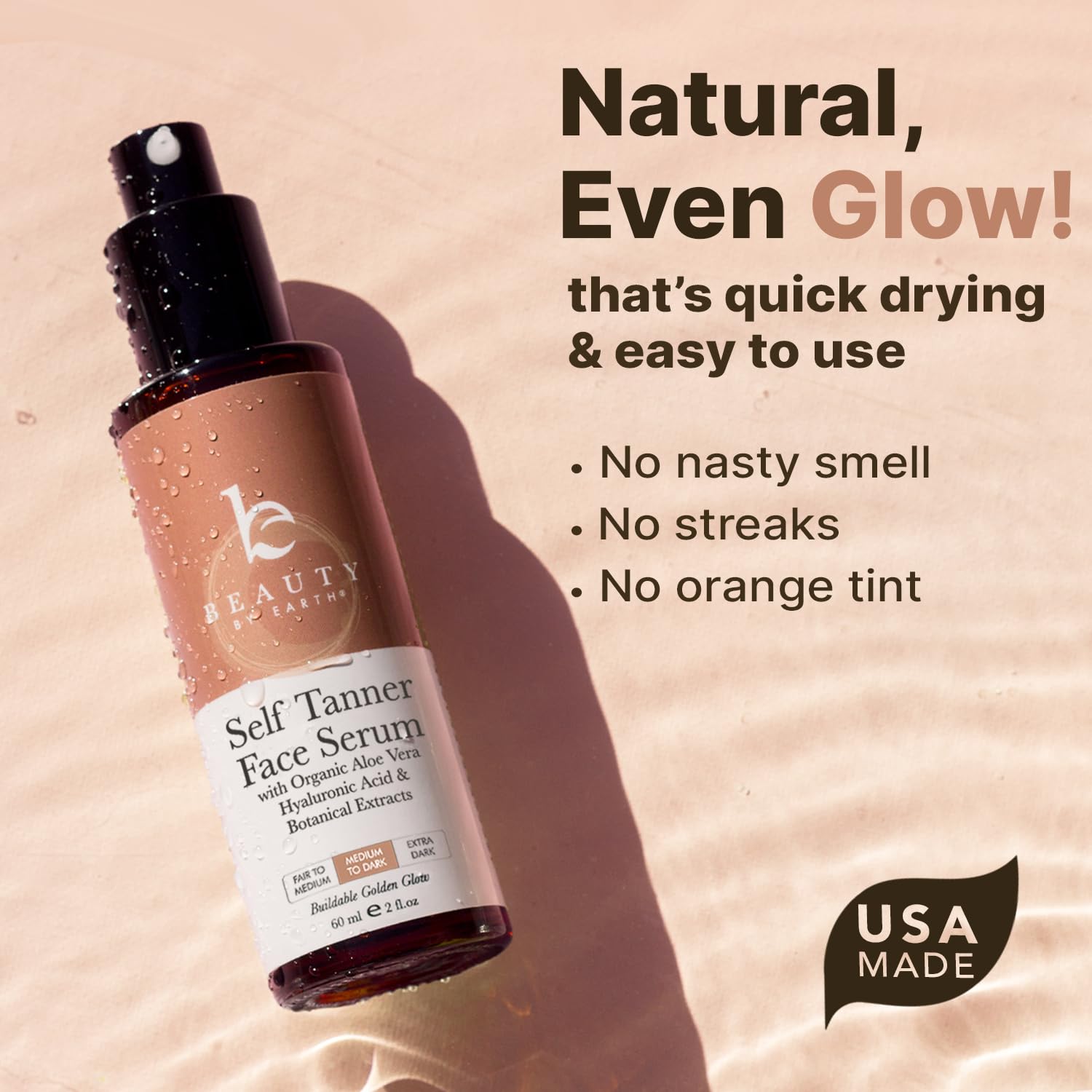Beauty by Earth Face Tanner Serum – USA Made, Natural Self Tanner for Face with Hyaluronic Acid