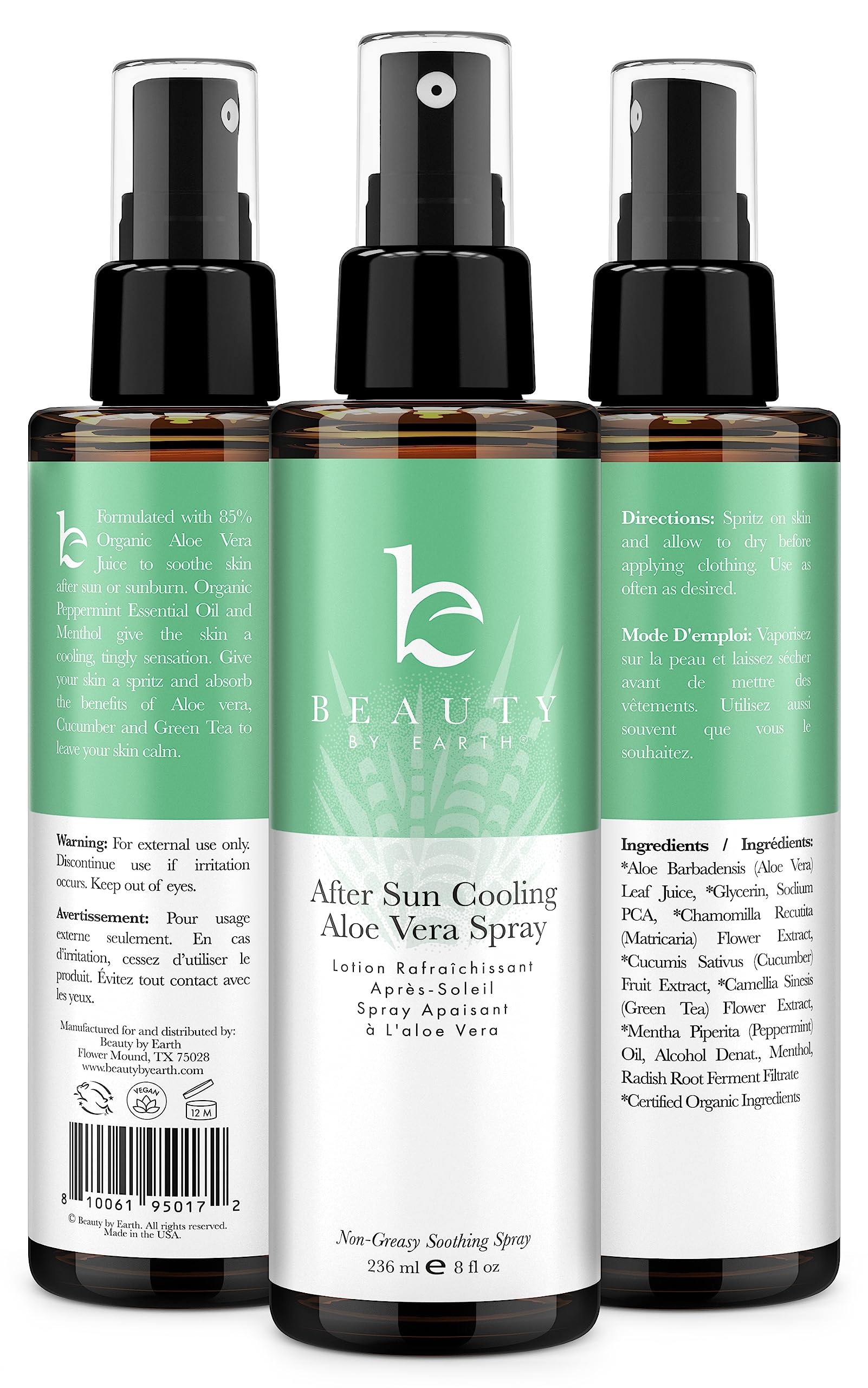 Beauty by Earth After Sun Cooling Aloe Vera Spray – USA Made Sunburn Relief