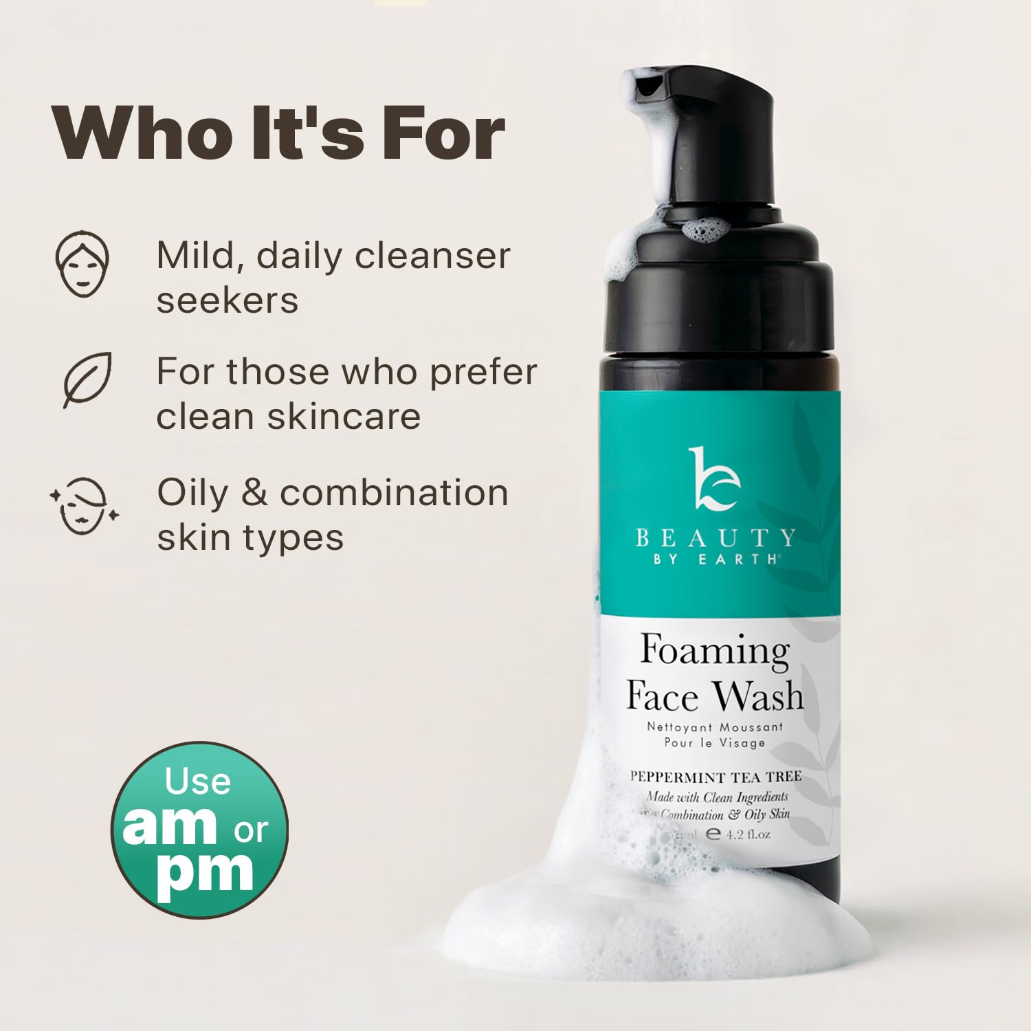 Beauty by Earth Foaming Face Wash – Natural, Organic, Vegan Cleanser | Gentle Daily Facial Cleanser Made in USA