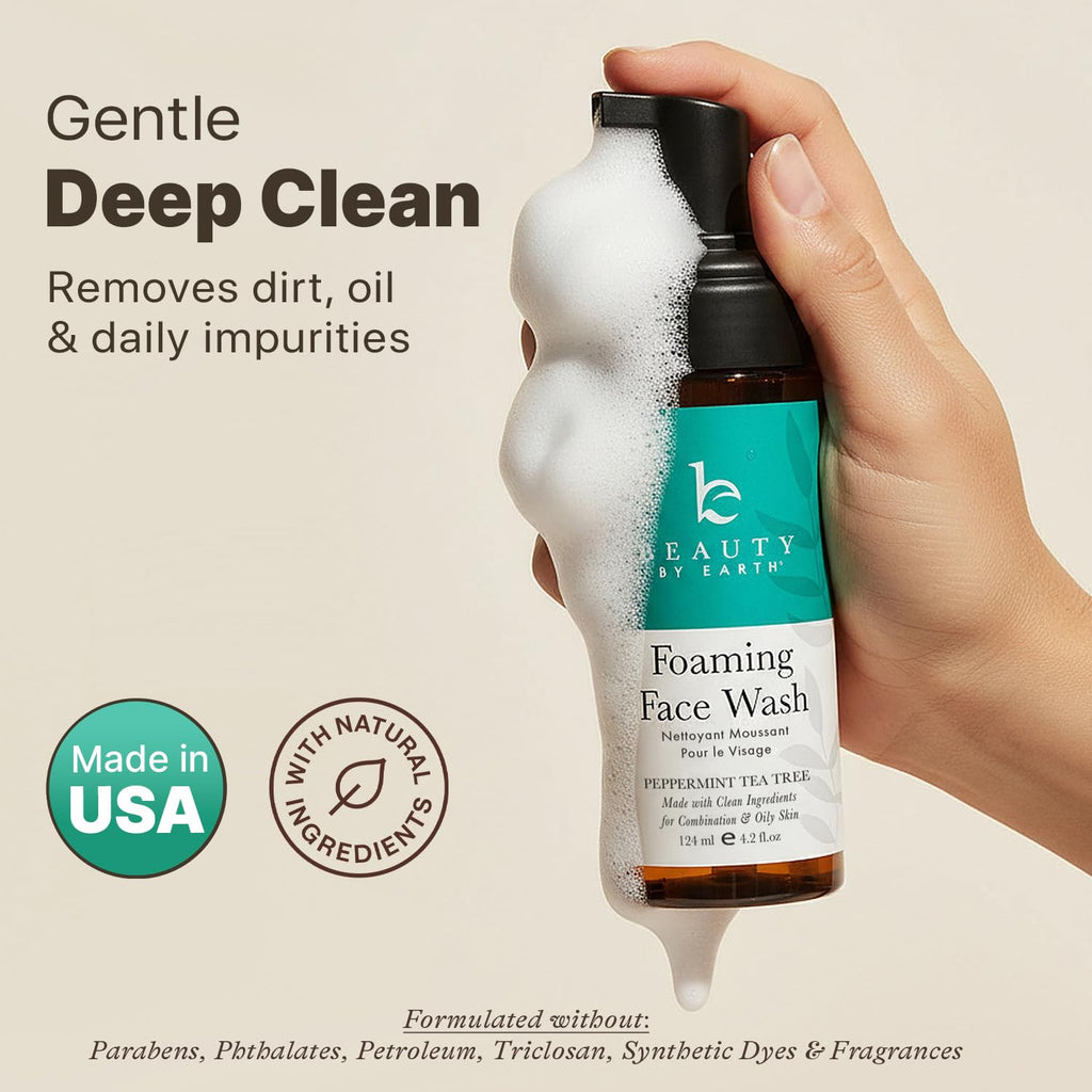 Beauty by Earth Foaming Face Wash – Natural, Organic, Vegan Cleanser | Gentle Daily Facial Cleanser Made in USA