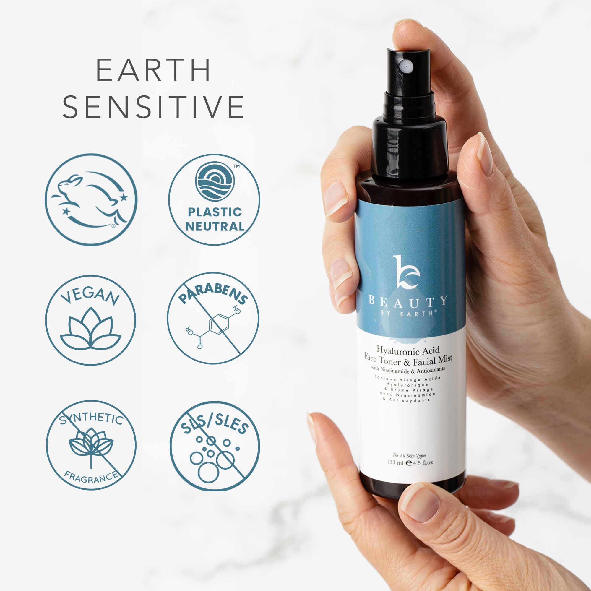 Beauty by Earth Hyaluronic Acid Toner for Face – USA Made, Fragrance-Free Hydration with Niacinamide