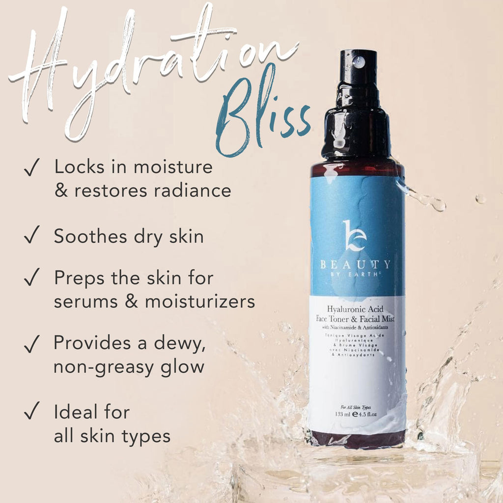 Beauty by Earth Hyaluronic Acid Toner for Face – USA Made, Fragrance-Free Hydration with Niacinamide