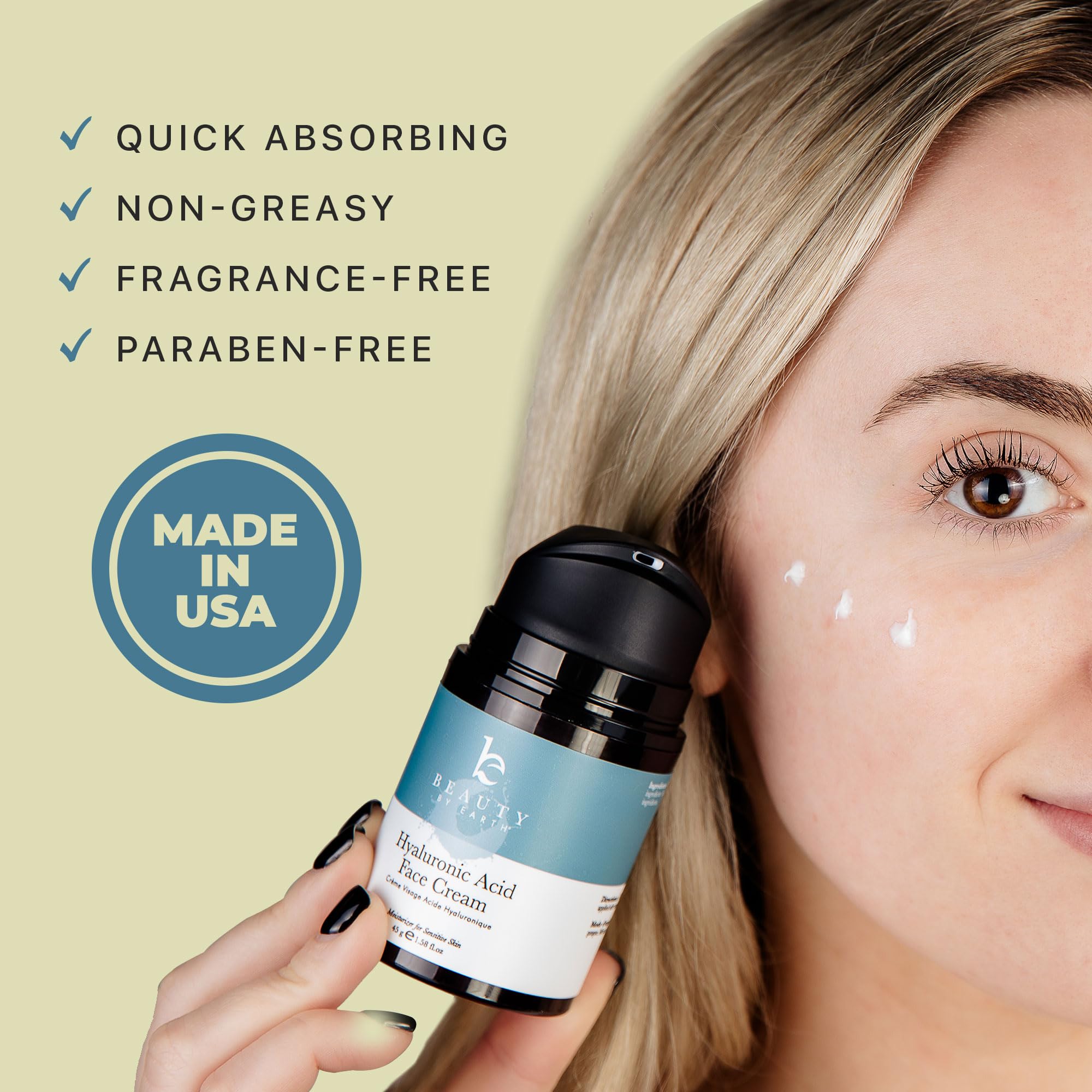 Beauty by Earth Hyaluronic Acid Moisturizer for Face – USA Made, Hydrating and Unscented