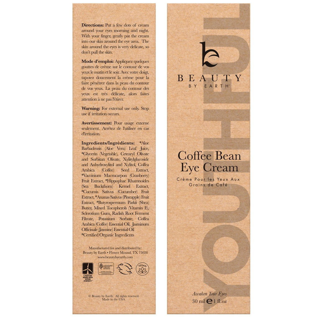 Beauty by Earth Caffeine Eye Cream – Puffiness & Dark Circles, USA Made