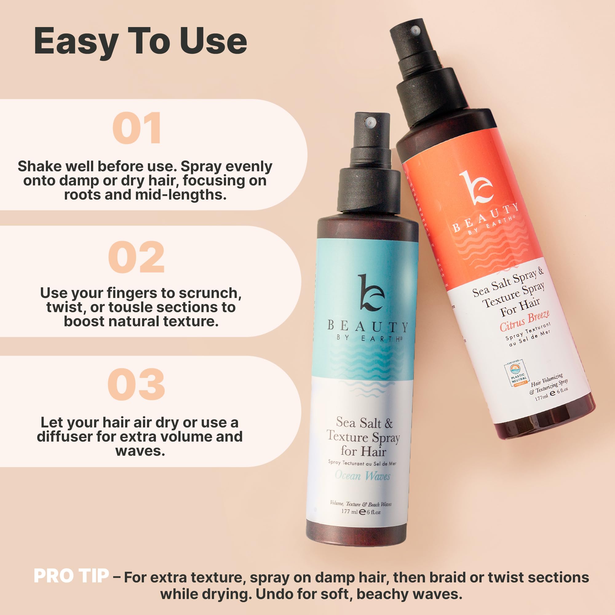 Beauty by Earth Sea Salt Spray – Aloe-Enhanced Beach Waves, Texture & Volume