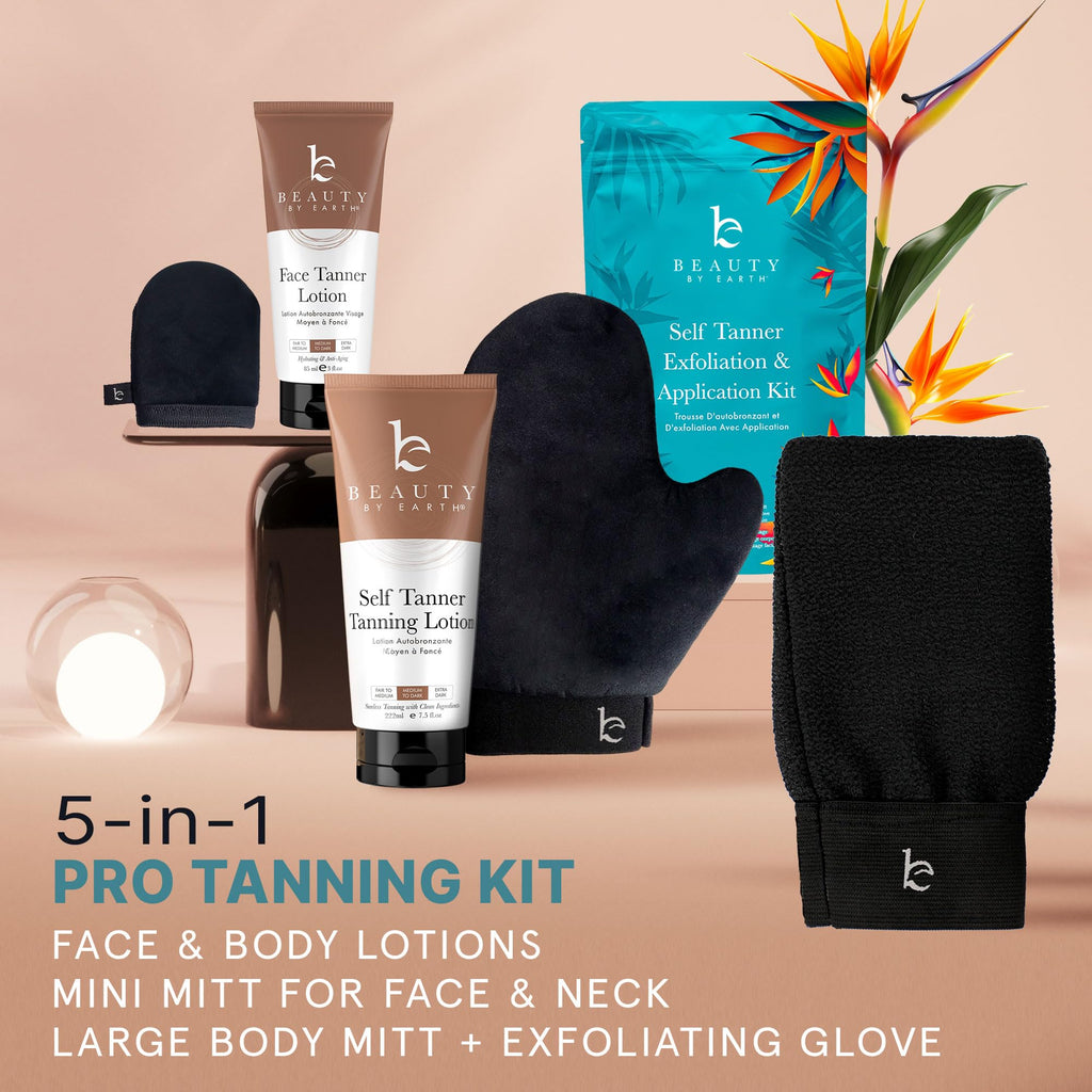 Beauty by Earth Self Tanner Kit – USA Made, Organic & Natural Sunless Tan for Face & Body