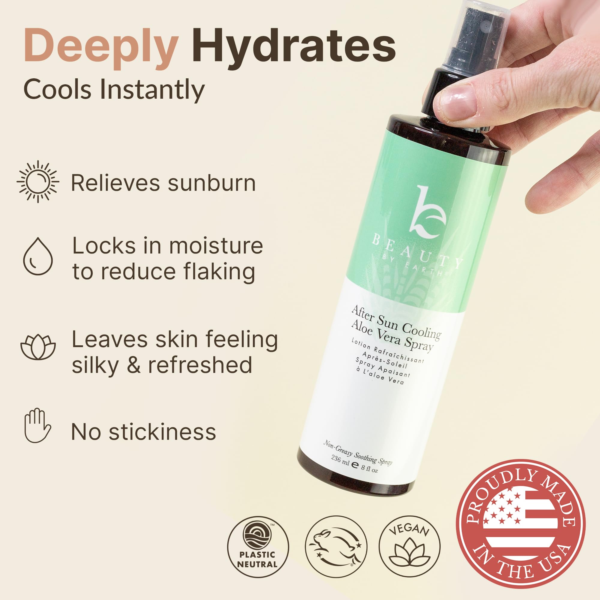 Beauty by Earth After Sun Cooling Aloe Vera Spray – USA Made Sunburn Relief