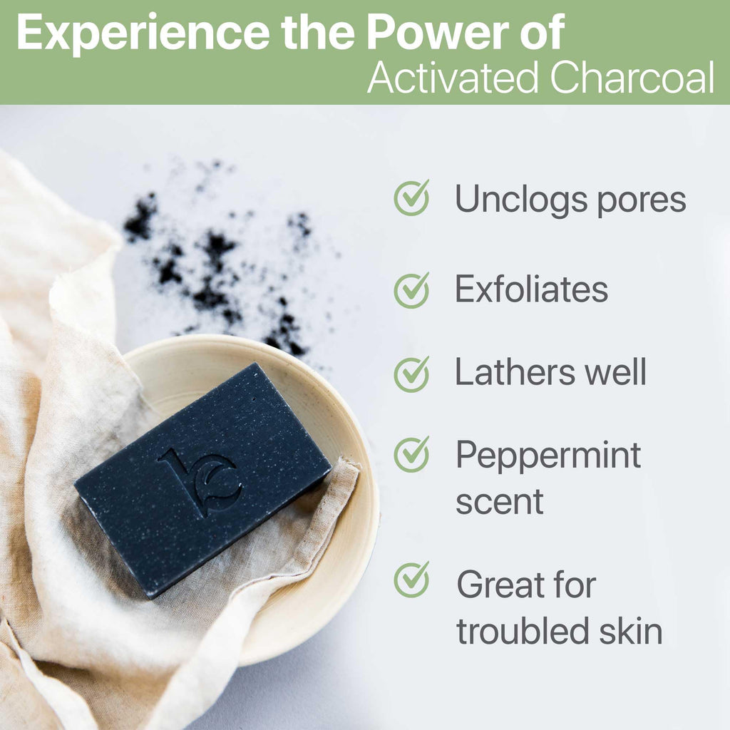 Beauty by Earth Peppermint Tea Tree Charcoal Bar Soap | USA Made, Natural & Organic for Acne & Oily Skin