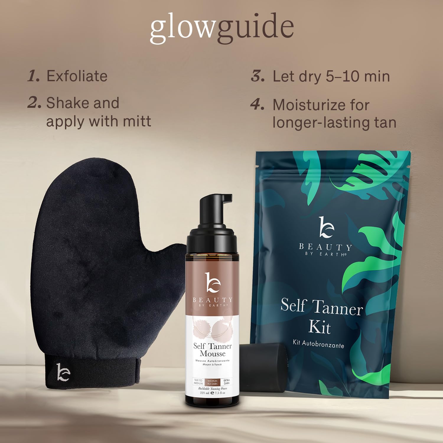Beauty by Earth Self Tanner Mousse Kit — USA Made, Natural & Organic