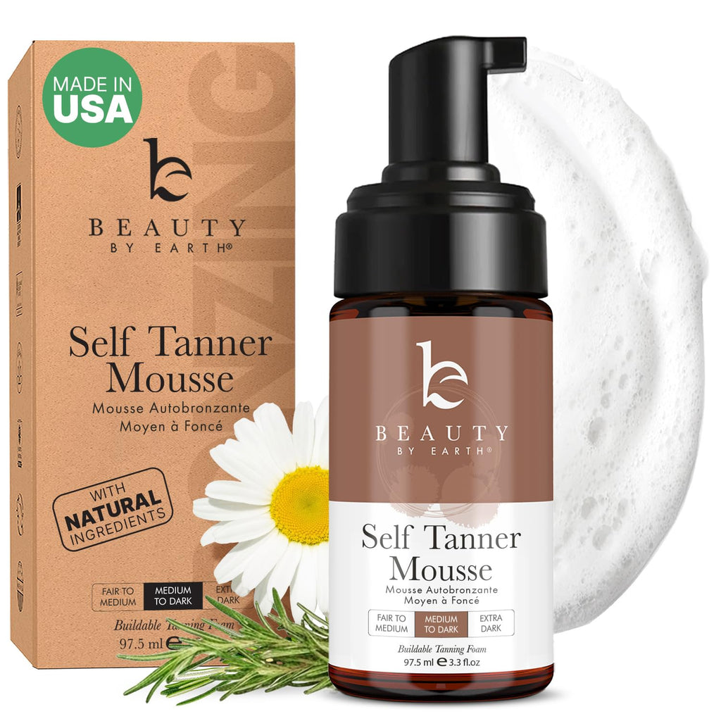 Beauty by Earth Self Tanner Mousse – USA Made, Natural Glow, Non-Toxic