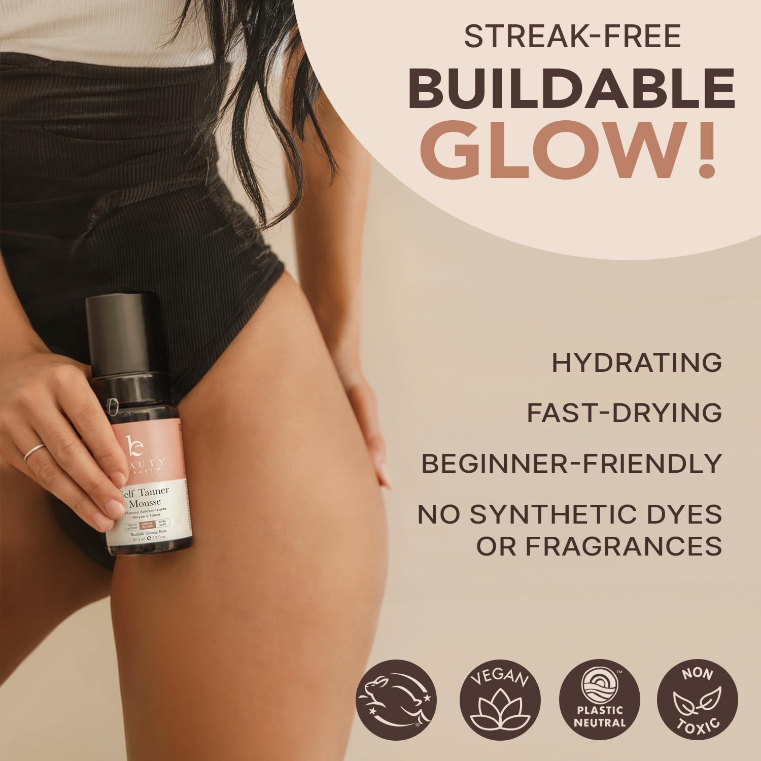 Beauty by Earth Self Tanner Mousse – USA Made, Natural Glow, Non-Toxic
