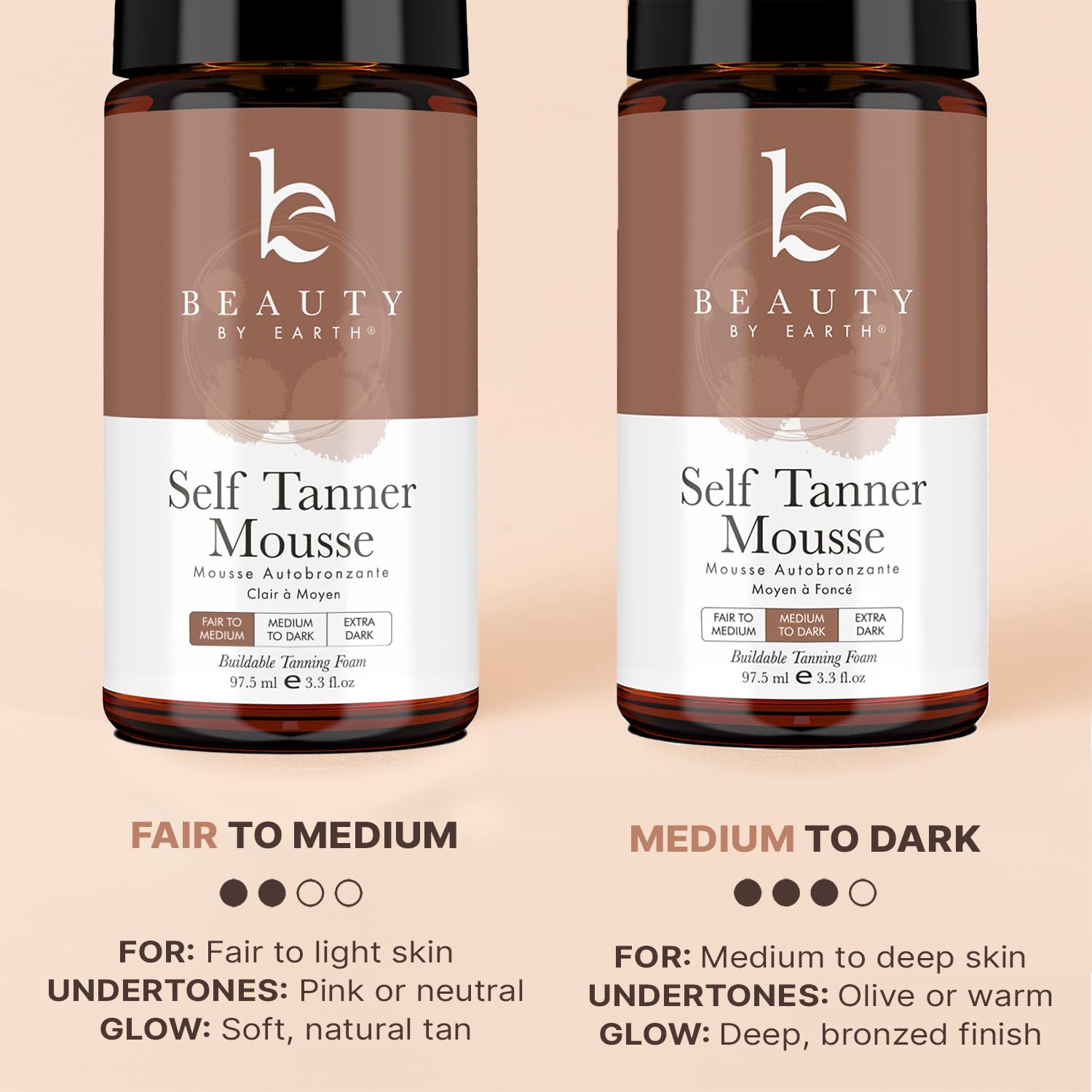 Beauty by Earth Self Tanner Mousse – USA Made, Natural Glow, Non-Toxic