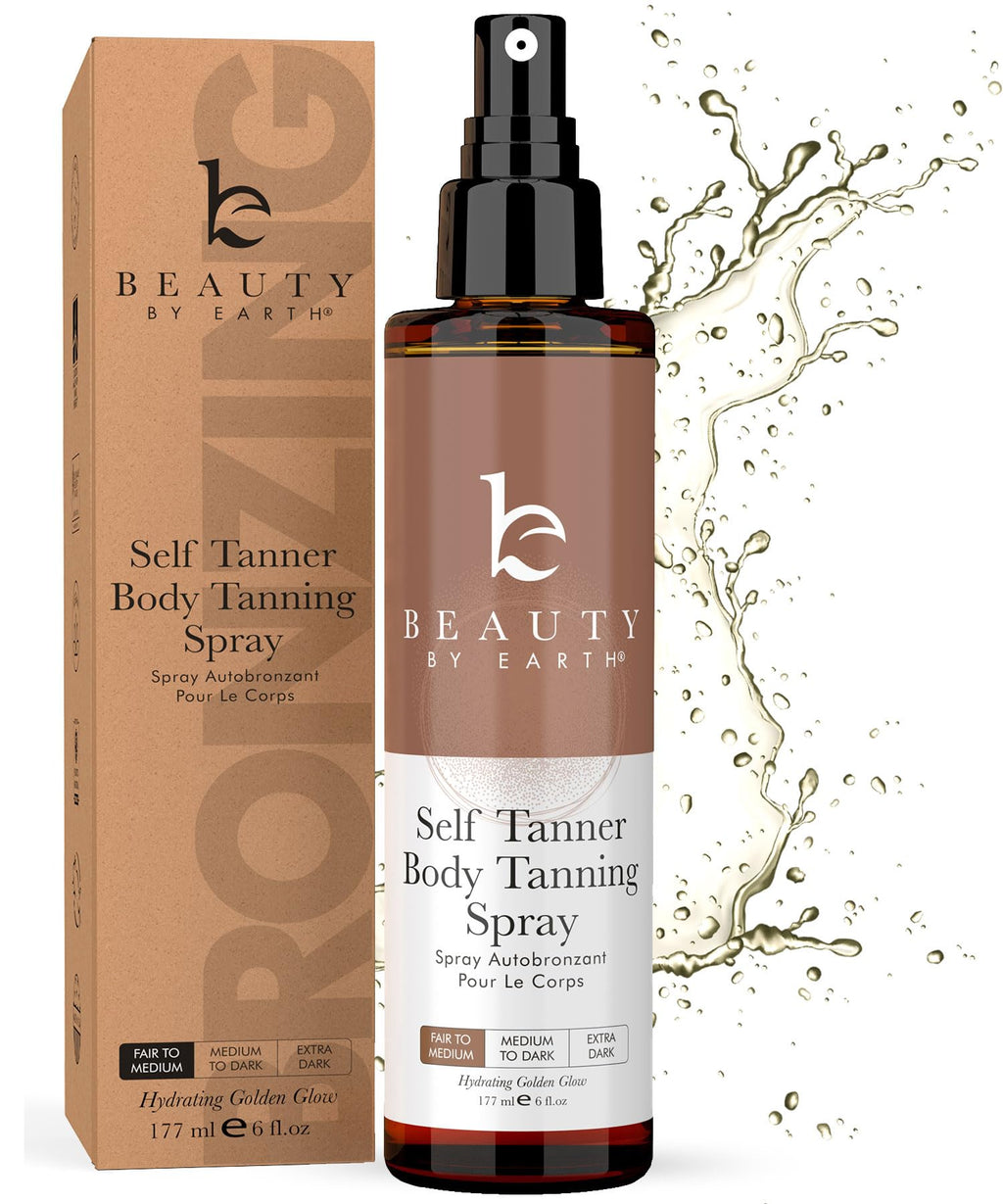 Beauty by Earth Self Tanner Spray – USA Made, Natural Ingredients, Quick-Dry Sunless Tan (Fair to Medium)