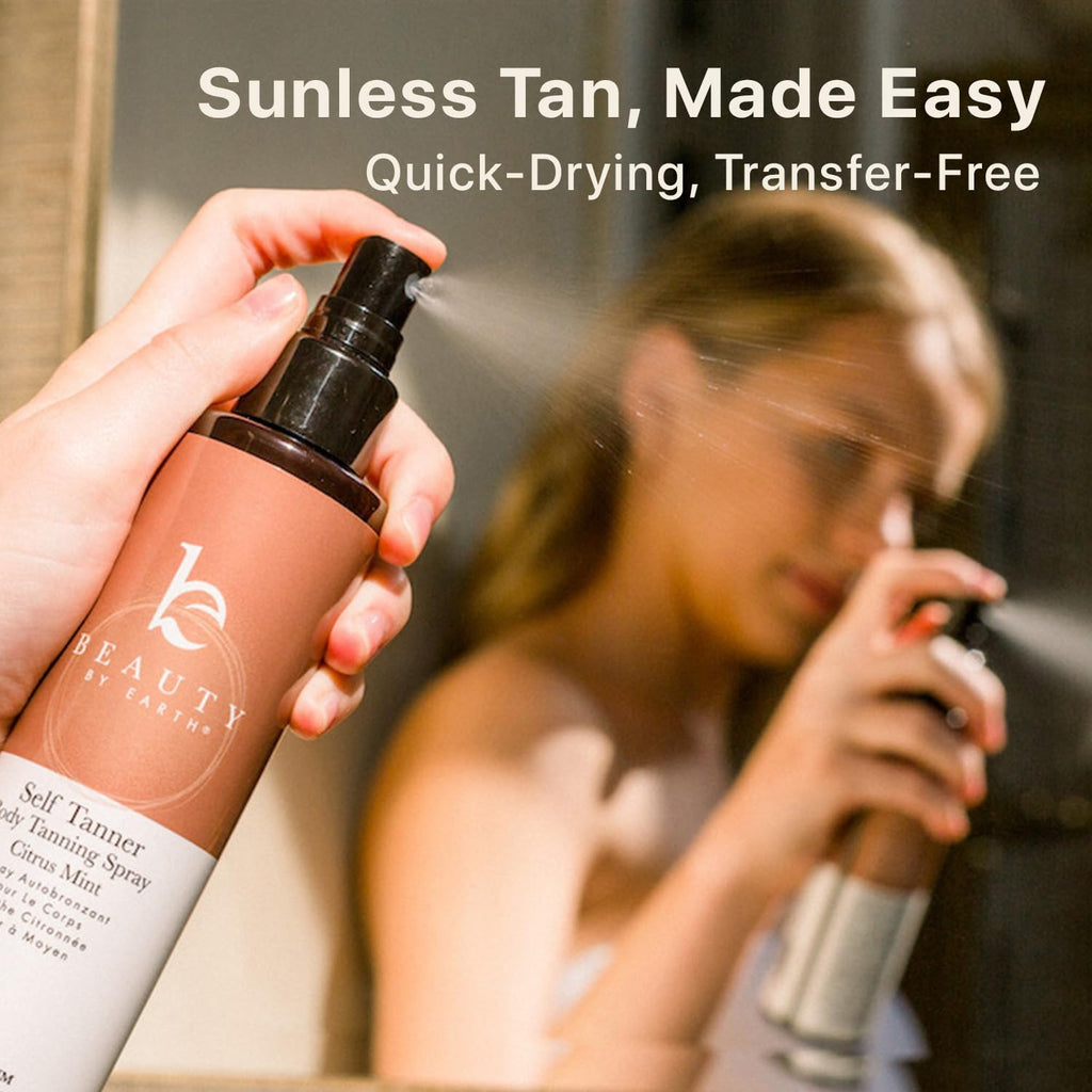 Beauty by Earth Self Tanner Spray – USA Made, Natural Ingredients, Quick-Dry Sunless Tan (Fair to Medium)