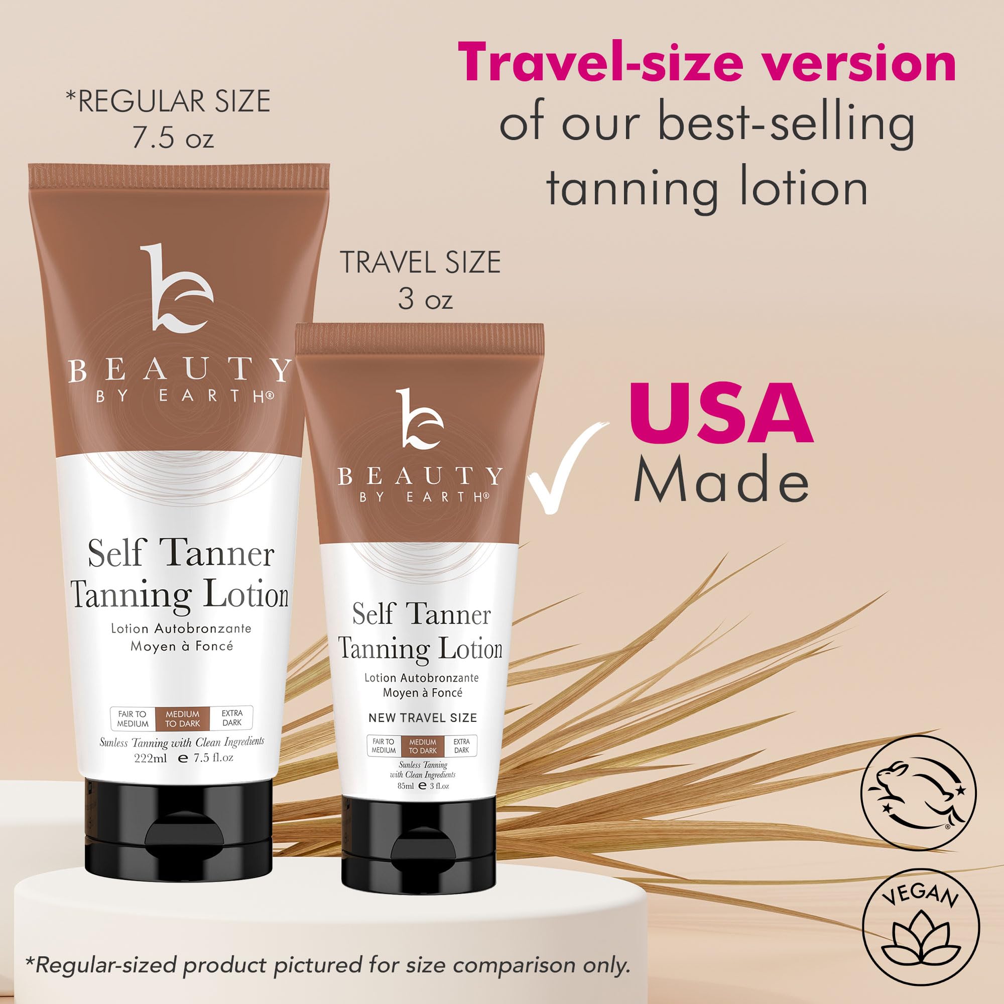 Beauty by Earth Tanning Lotion Self Tanner – USA Made, Travel-Size, Natural & Organic