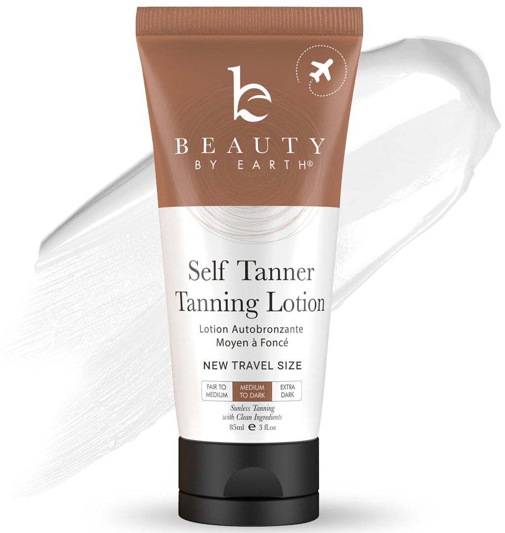 Beauty by Earth Tanning Lotion Self Tanner – USA Made, Travel-Size, Natural & Organic