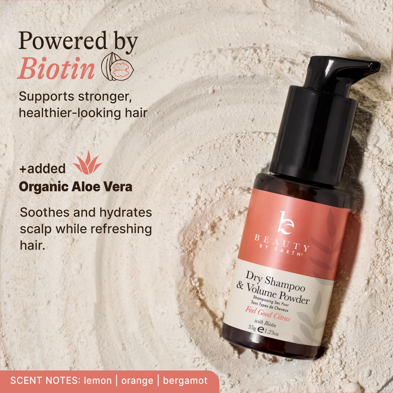 Beauty by Earth Non Aerosol Dry Shampoo Powder – Volumizing, Biotin, Made in USA