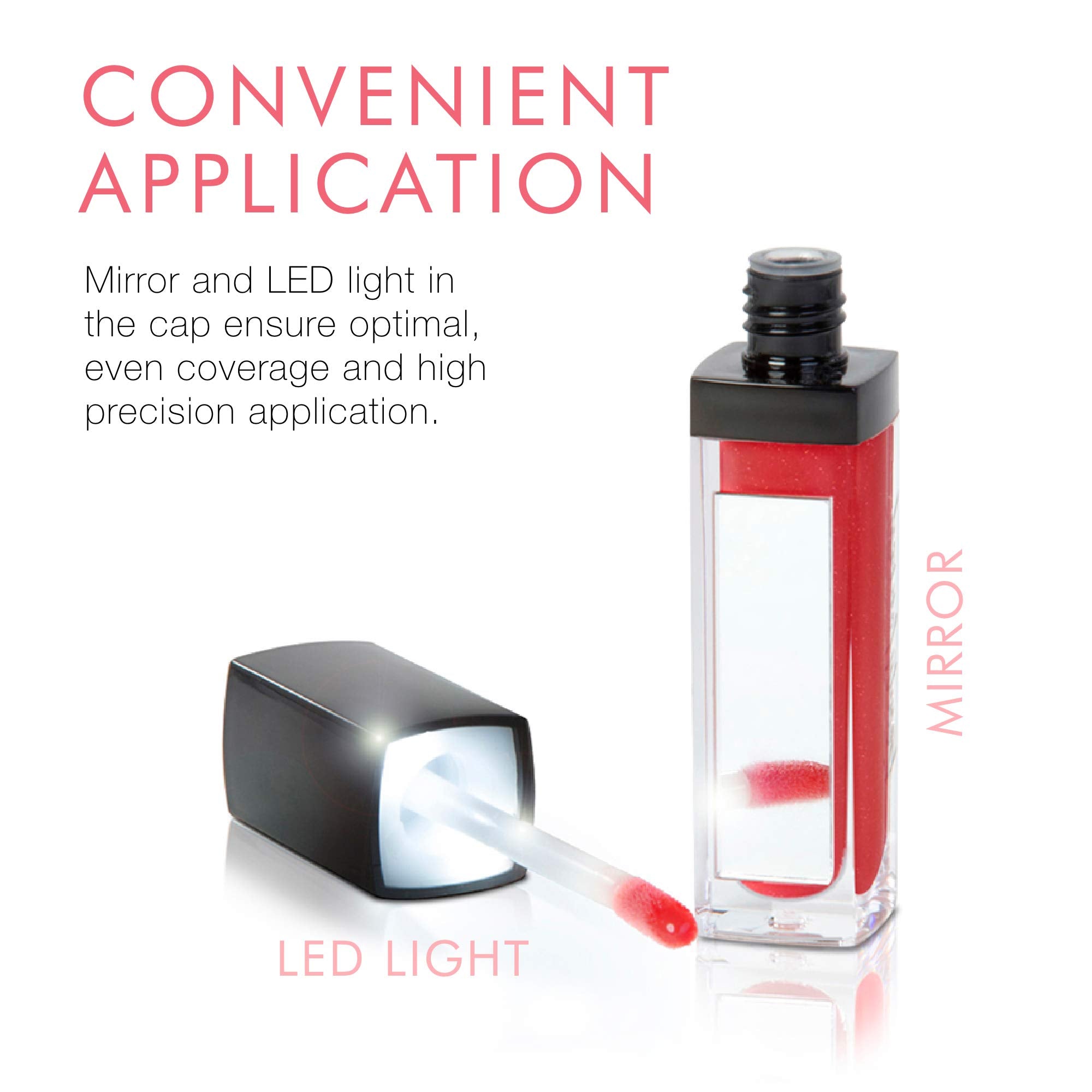 Beauty For Real Lip Gloss + Shine Light My Fire – Opaque Red, Non-Sticky Hydrating Gloss with Mirror Cap & LED Wand