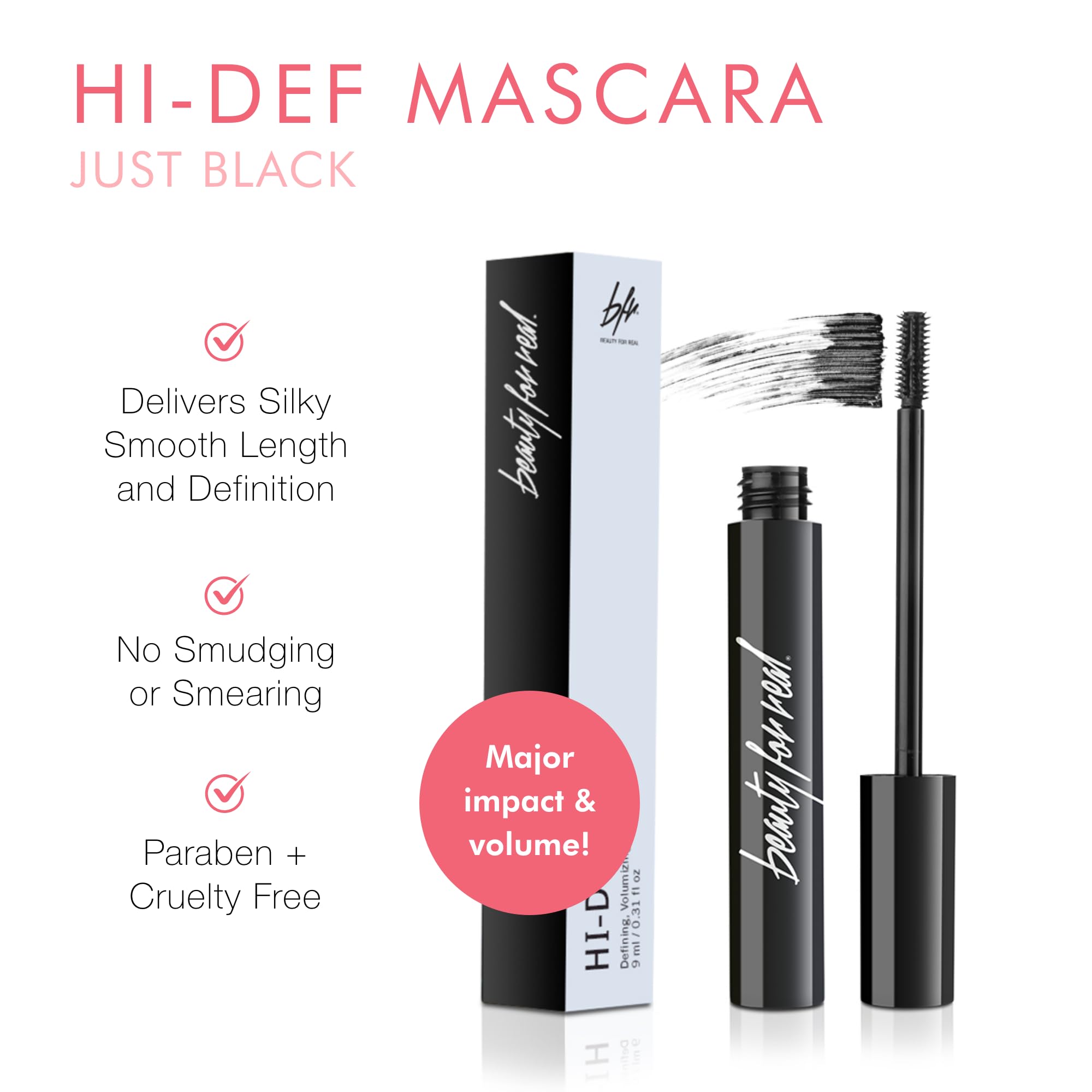 Beauty For Real Hi-Def Mascara Just Black – 2-Pack, Defining & Volumizing, Humidity & Smudge Proof
