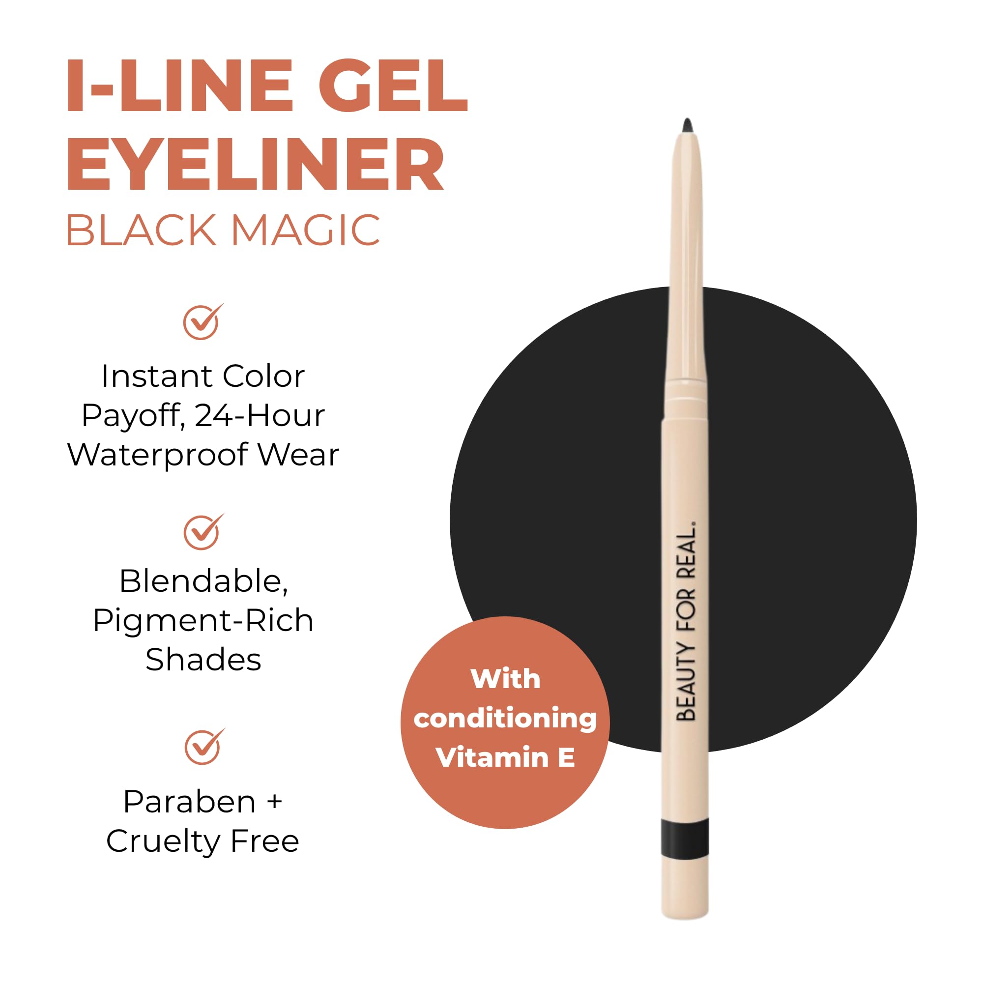Beauty For Real I-Line 24-7 Eyeliner – Black Magic, Waterproof Gel for Sensitive Eyes | 0.01 oz