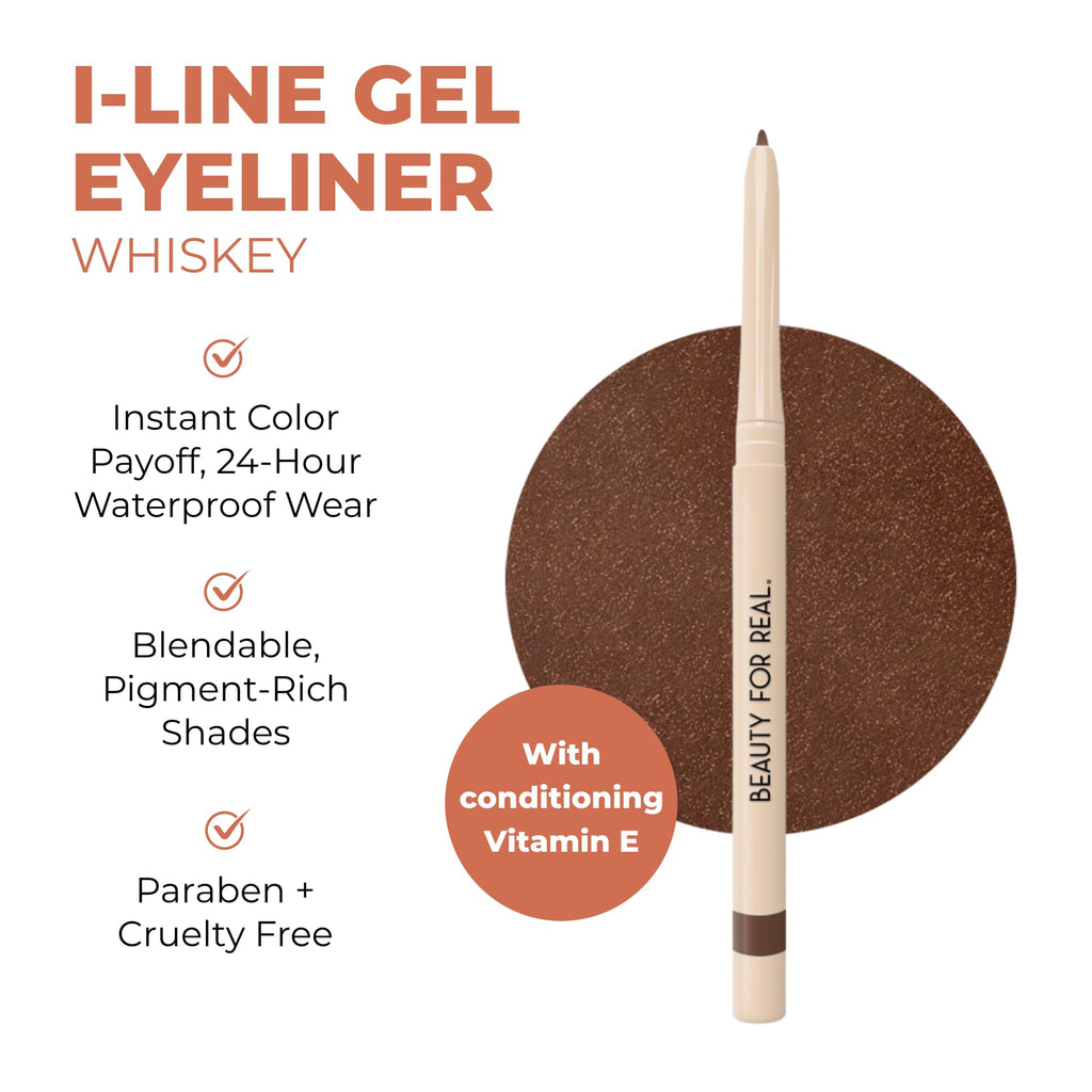 Beauty For Real I-Line 24-7 Eyeliner Whiskey – Brown Copper Shimmer, Waterproof & Safe for Sensitive Eyes | 0.01 oz