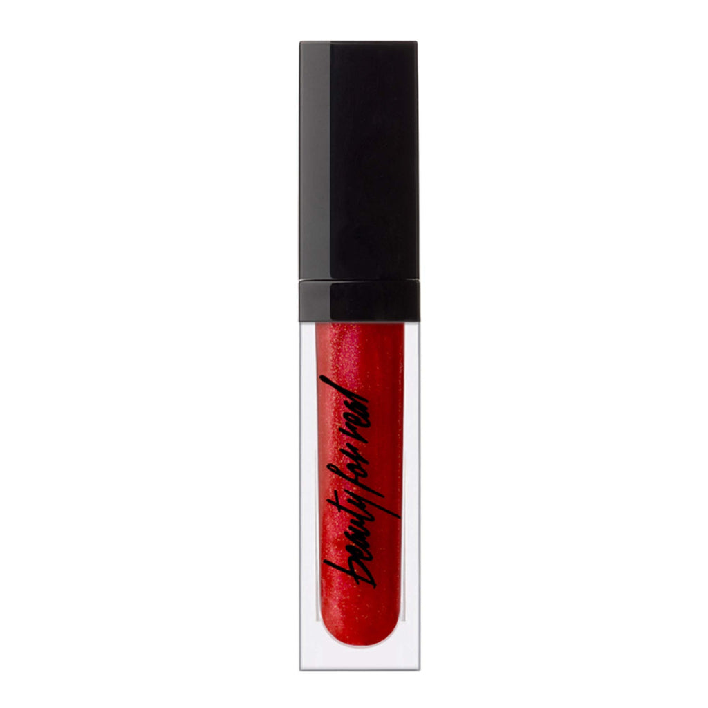 Beauty For Real Lip Gloss + Shine Light My Fire – Opaque Red, Non-Sticky Hydrating Gloss with Mirror Cap & LED Wand