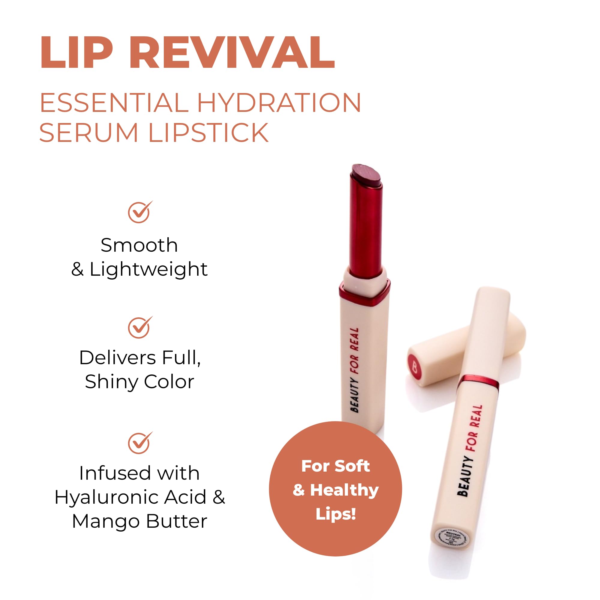 Beauty For Real Lip Revival: Essential Hydration Serum Lipstick Neutral – Lightweight, Hydrating Color