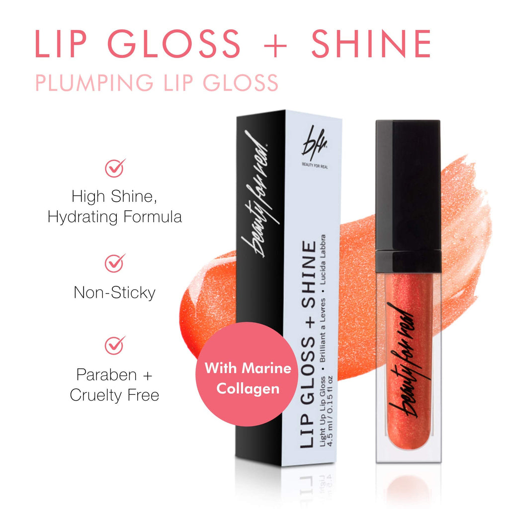 Beauty For Real Lip Gloss + Shine Orange Rush – Bright Coral Orange, Non-Sticky Plumping Gloss (0.15 fl oz)