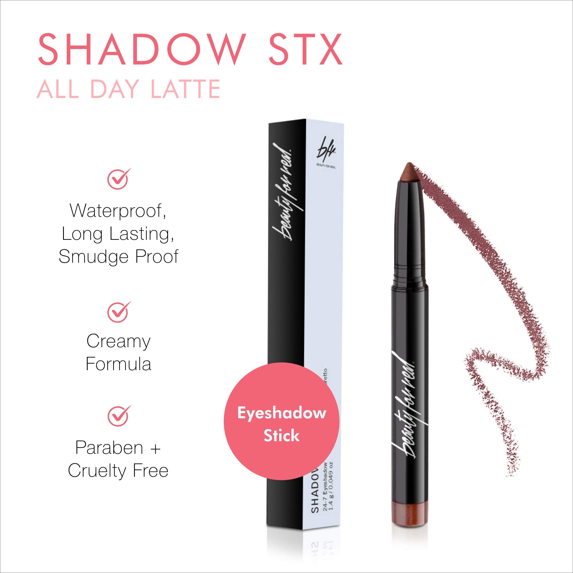 Beauty For Real Shadow Stx All Day Latte – Waterproof Cream-to-Powder Eyeshadow Stick with Built-in Sharpener