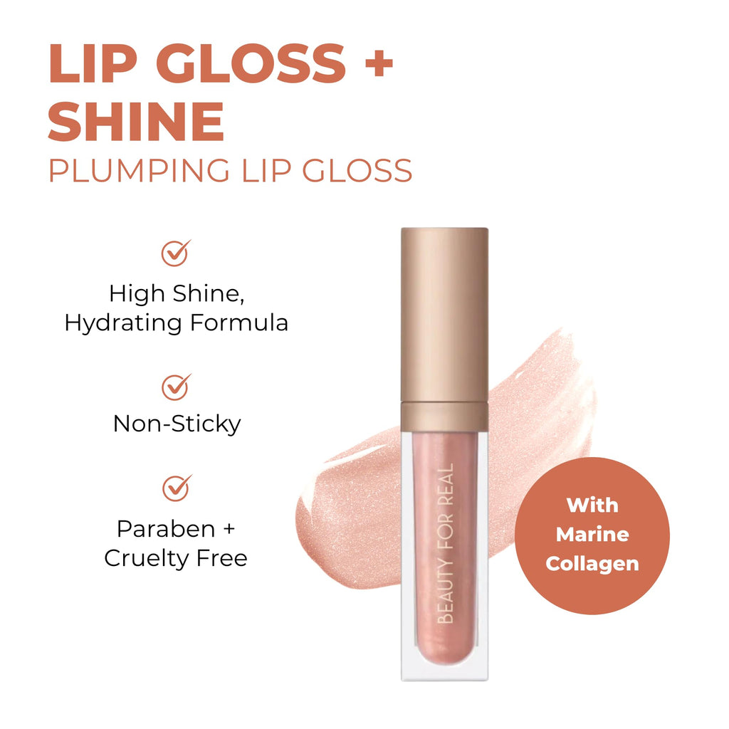 Beauty For Real Starlust Lip Gloss + Shine – Champagne Pink Metallic | Non-Sticky, Hydrating