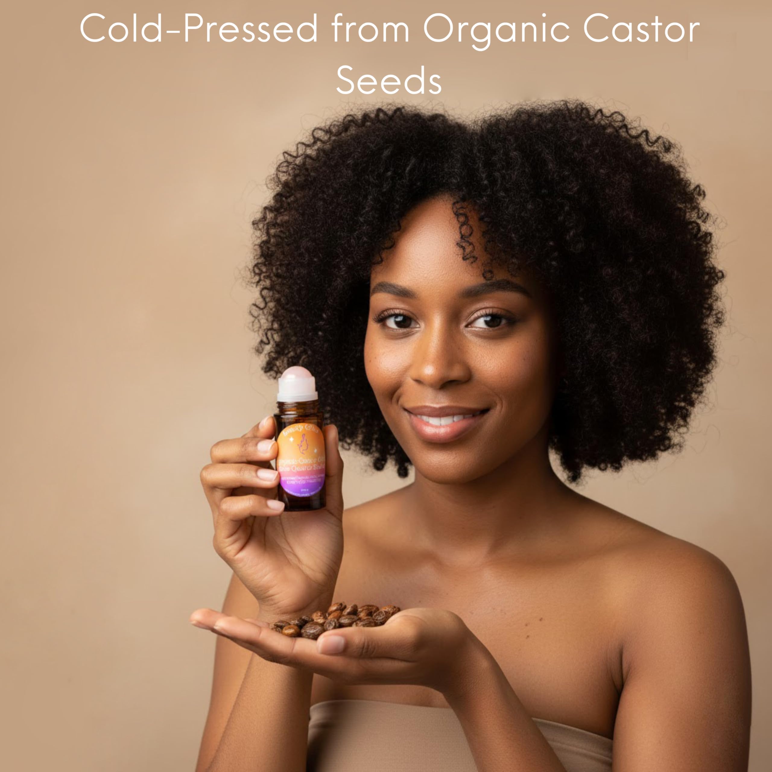 Beauty Glow Organic Cold-Pressed Castor Oil with Rose Quartz Roll-On – USA Made, Hexane Free, 1.69 oz