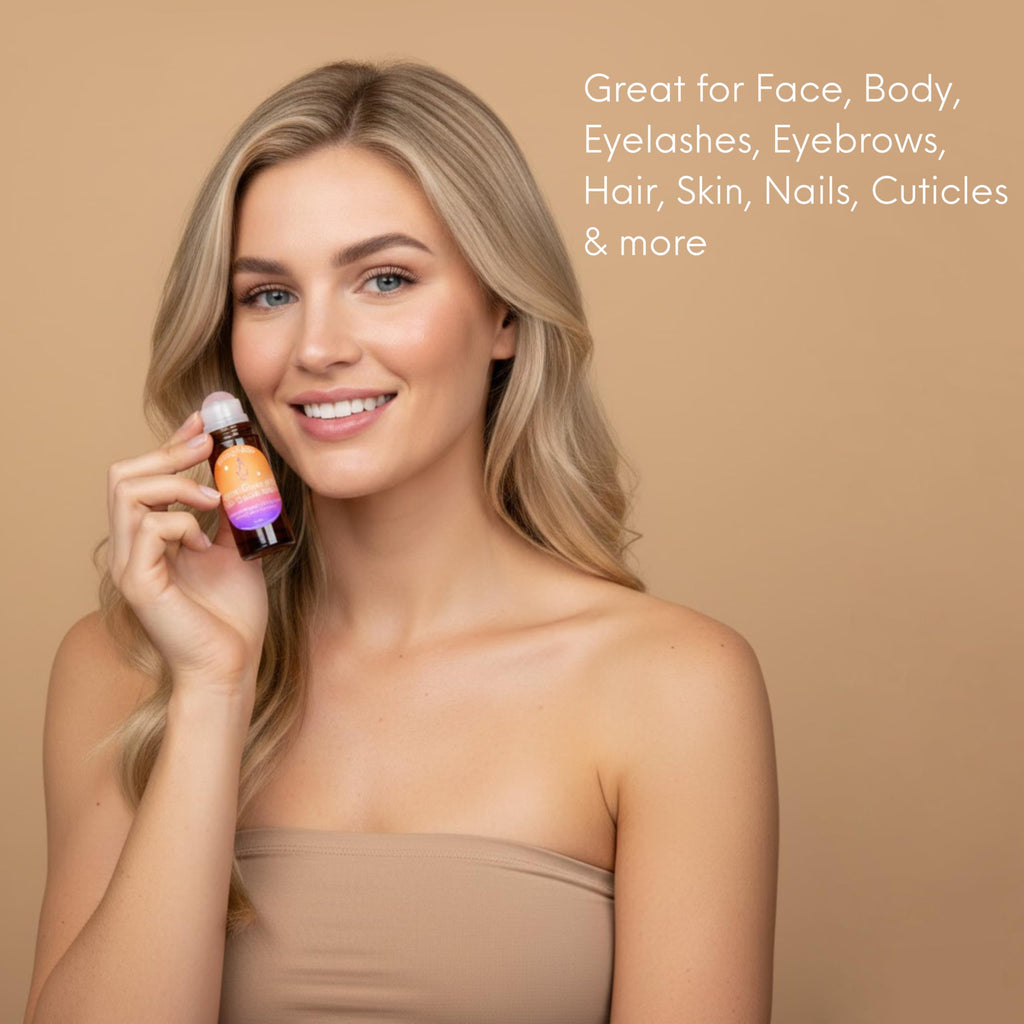 Beauty Glow Organic Cold-Pressed Castor Oil with Rose Quartz Roll-On – USA Made, Hexane Free, 1.69 oz