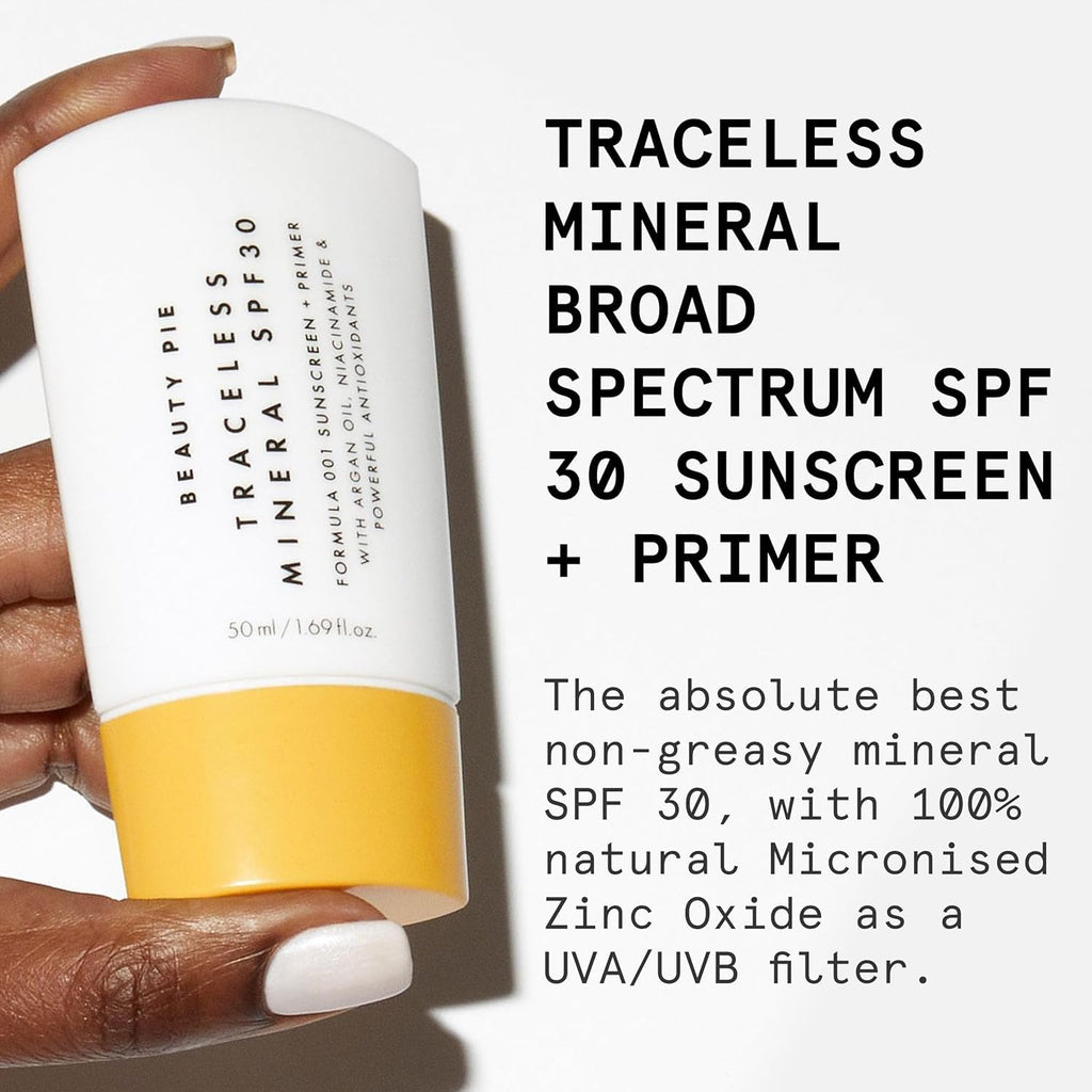Beauty Pie Traceless Mineral Sunscreen + Primer SPF 30 – Invisible Mineral Protection (50 ml)