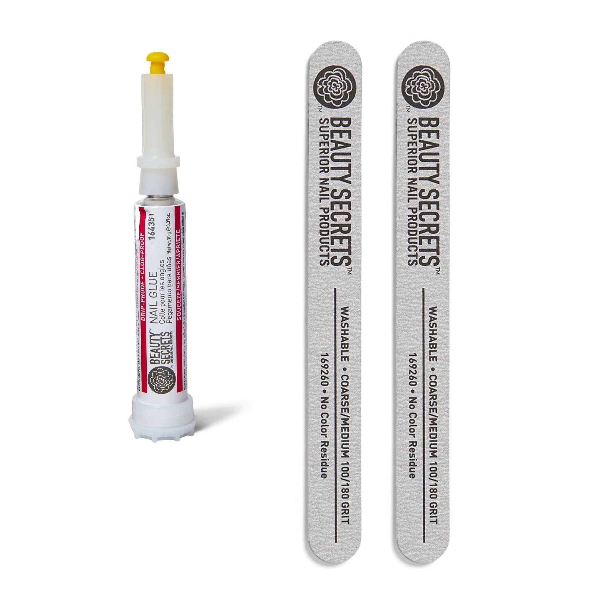 Beauty Secrets Drip & Clog Proof Nail Glue Bundle with Zebra Cushion Nail File – 2 Pack