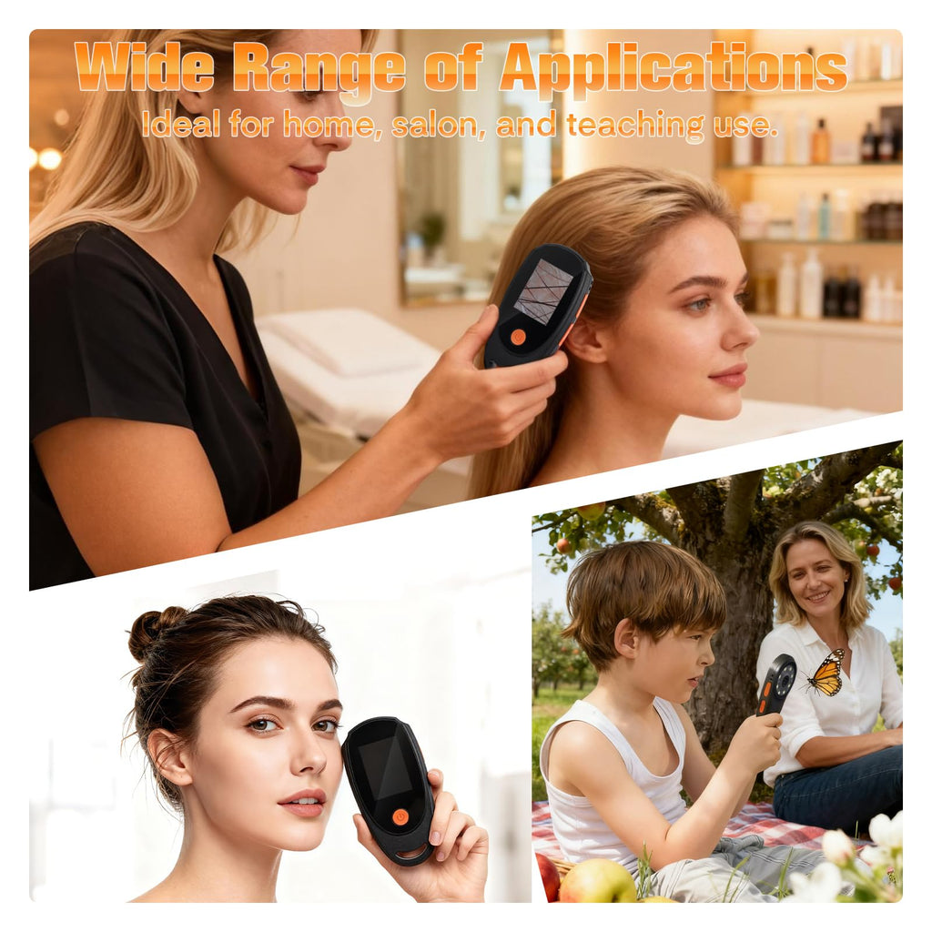Beauty Star Dermatoscope 500x – Handheld Skin & Scalp Microscope, 8 LED, 1080P Display