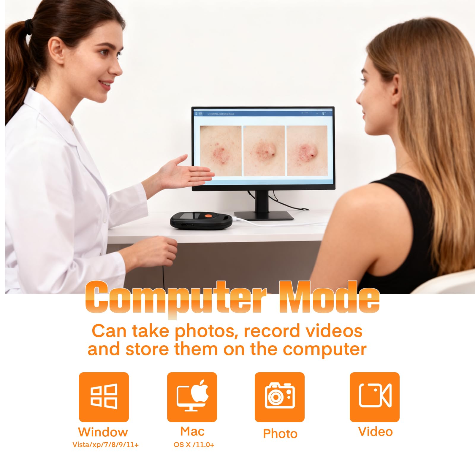Beauty Star Dermatoscope 500x – Handheld Skin & Scalp Microscope, 8 LED, 1080P Display