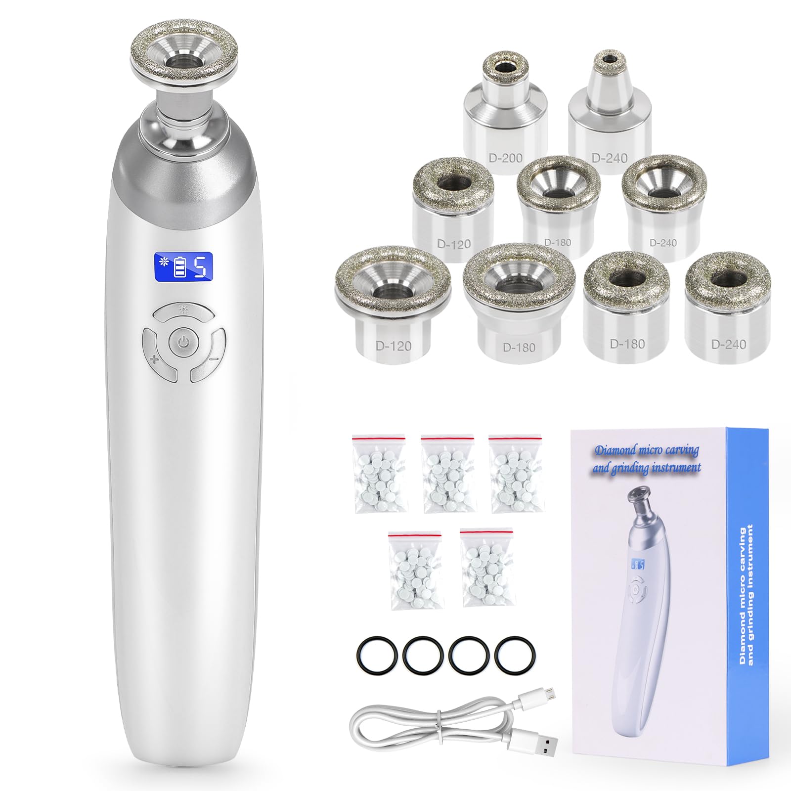 Beauty Star Upgraded Cordless Diamond Micro-dermabrasion Machine | Portable Facial Skin Care & Pore Vacuum Kit