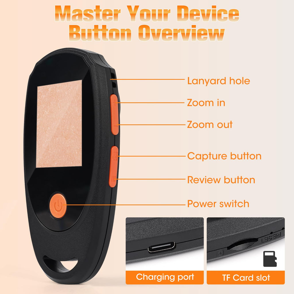 Beauty Star Dermatoscope 500x – Handheld Skin & Scalp Microscope, 8 LED, 1080P Display