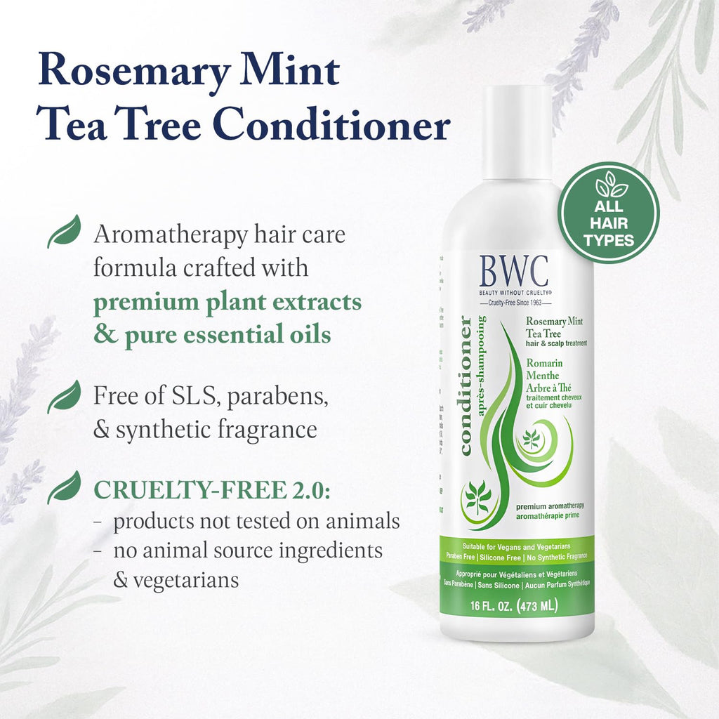 Beauty Without Cruelty Rosemary Mint Tea Tree Conditioner – Aromatherapy Hair & Scalp Treatment, 16 oz