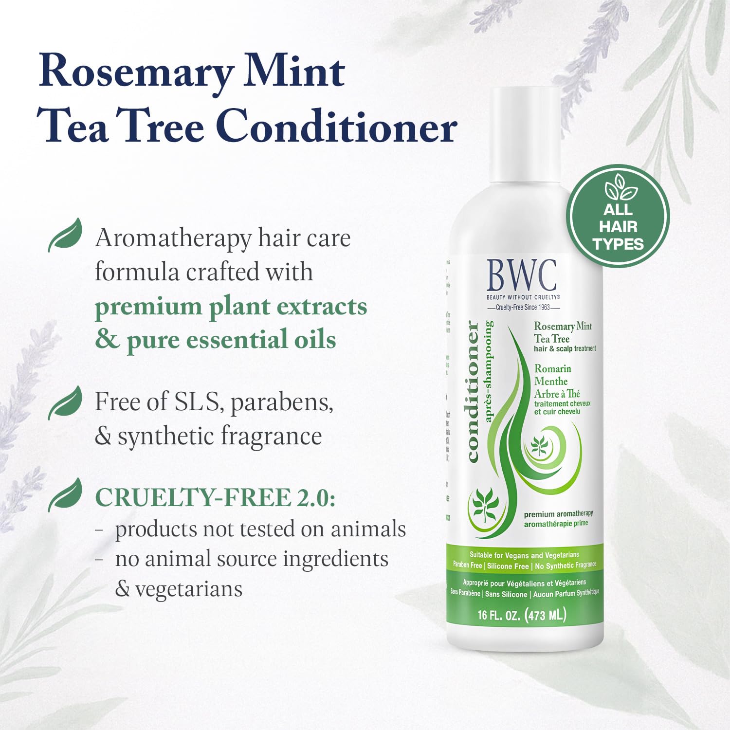 Beauty Without Cruelty Rosemary Mint Tea Tree Conditioner – Aromatherapy Hair & Scalp Treatment, 16 oz