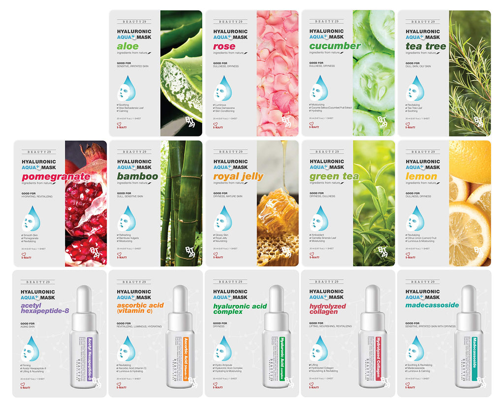 BEAUTY29 Hyaluronic Aqua Plus Essence Mask — 14-Sheet Full Face Hydration Set (2 Weeks)