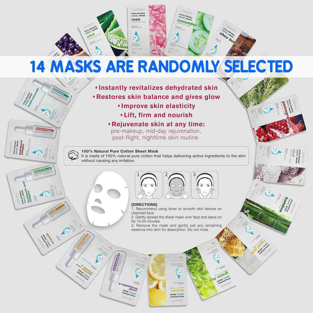 BEAUTY29 Hyaluronic Aqua Plus Essence Mask — 14-Sheet Full Face Hydration Set (2 Weeks)