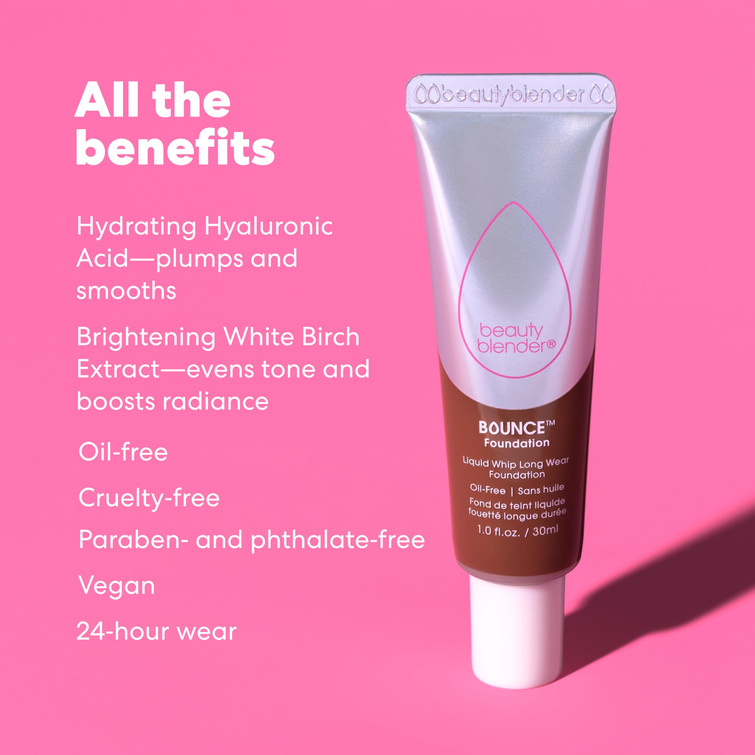 Beautyblender Bounce Liquid Whip Foundation – Full Coverage Natural Matte, Oil-Free, 24-Hour Wear (3.40 W Med Peach Version 2.0)