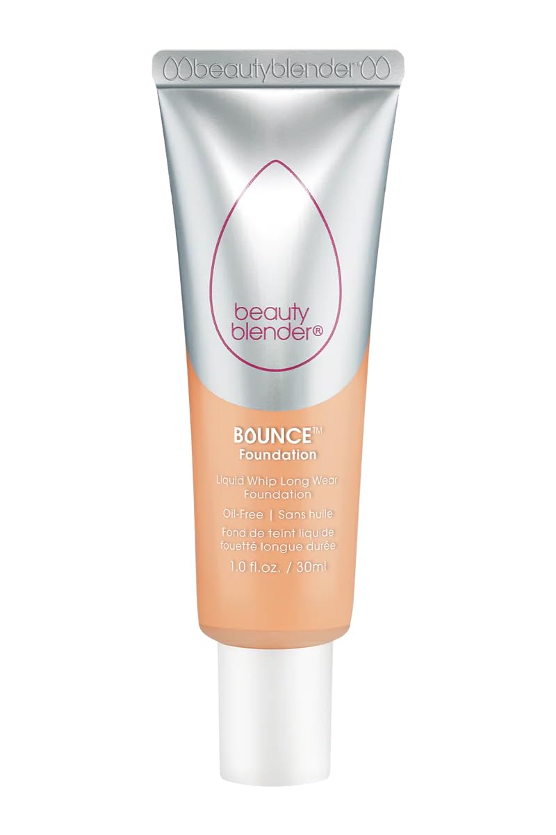 Beautyblender Bounce Liquid Whip Foundation – Full Coverage Natural Matte, Oil-Free, 24-Hour Wear (3.40 W Med Peach Version 2.0)