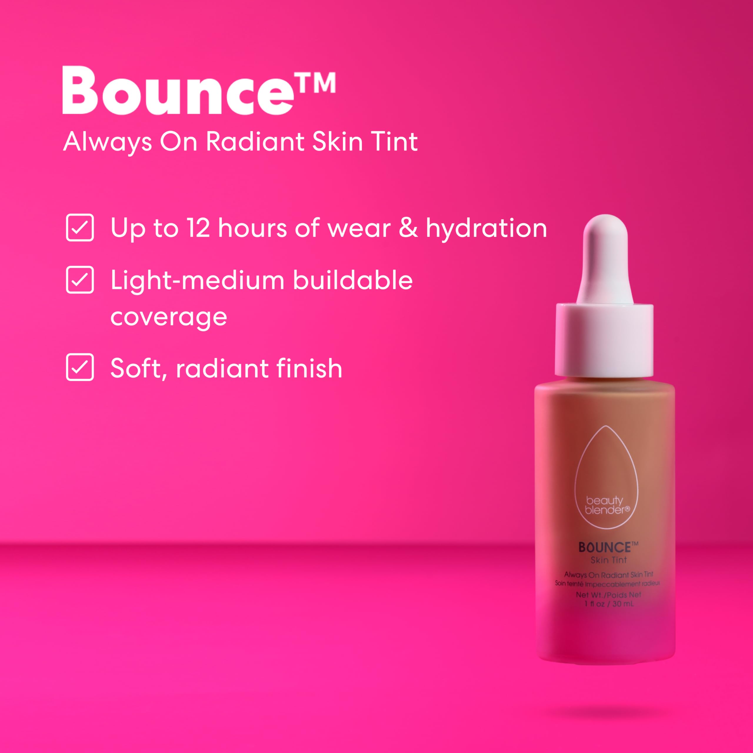 Beautyblender 12-Hour Always-On Radiant Skin Tint Tan 1 – Hydrating Serum Tint with Hyaluronic Acid & Niacinamide