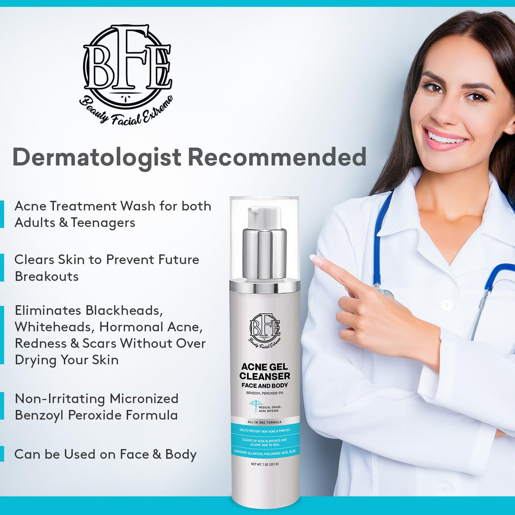Beauty Facial Extreme Acne Wash 10% Benzoyl Peroxide – Clear Skin for Oily, Acne-Prone Skin