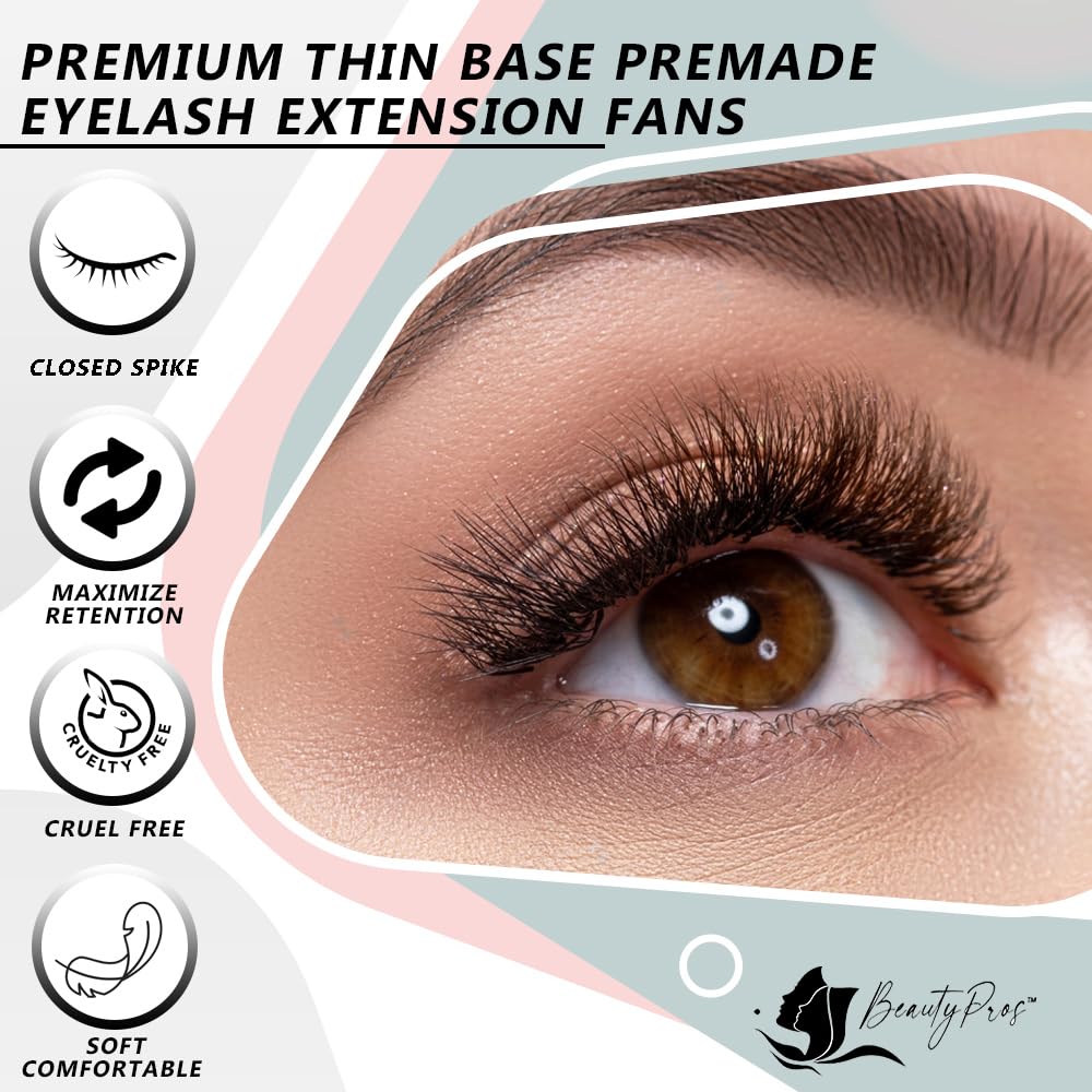 BeautyPros 5D Premade Volume Lash Extension Kit – 1000 Premade Fans, 9-16mm, C-Curl, Pointed Handmade