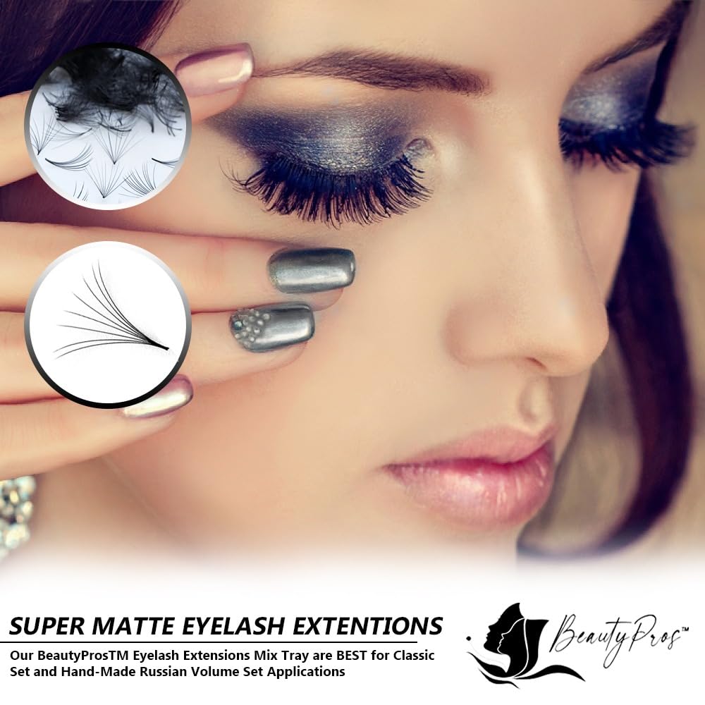 BeautyPros 5D Premade Volume Lash Extension Kit – 1000 Premade Fans, 9-16mm, C-Curl, Pointed Handmade